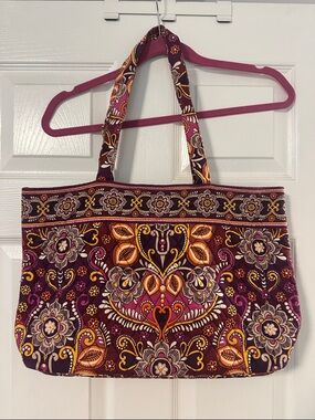 Vera Bradley Purple Floral Paisley Tote with Orange and Cream Accents